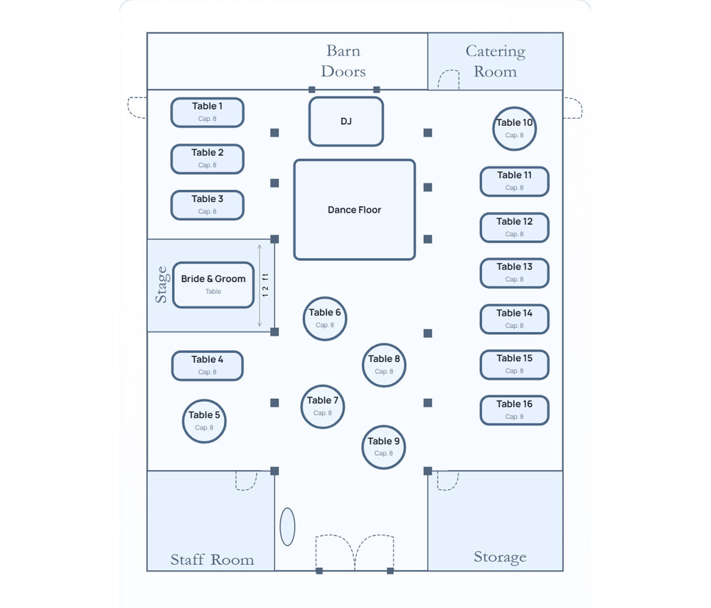 Couple Portal floor plan of the Legacy Lane reception barn with numbered tables